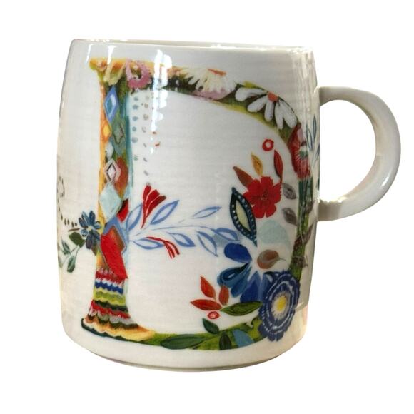 Anthropologie Starla M Halfmann Letter D Monogram Petal Palette Coffee Tea Mug - Picture 2 of 10